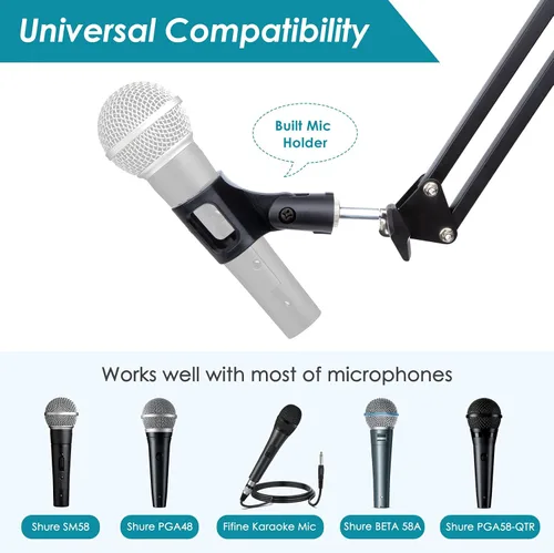Vista 4 de YOUSHARES Soporte para micrófono - Brazo de micrófono con abrazadera mejorada de alta resistencia, montaje en pared y soporte universal