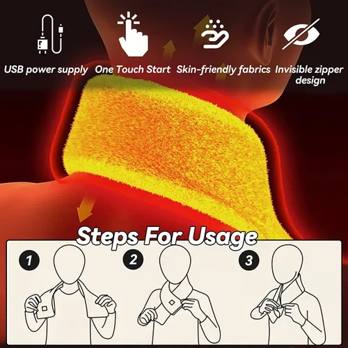 Vista 6 de Bufanda calefactora, bufandas térmicas ajustables para mujeres y hombres, bufanda térmica USB ajustable para el cuello, bufanda de calefacción