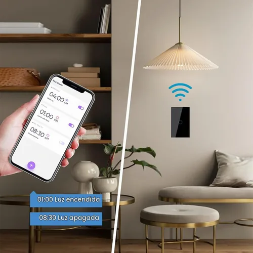 Vista 4 de Interruptor de luz de pared inteligente WiFi, estándar estadounidense, control de voz, panel de vidrio templado, interruptores táctiles Wi-Fi de 2.4
