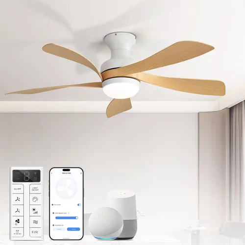 Vista 18 de Sofucor Ventilador de techo inteligente de perfil bajo de 52 pulgadas con luces y control remoto, ventilador de techo empotrado funciona con Blanco