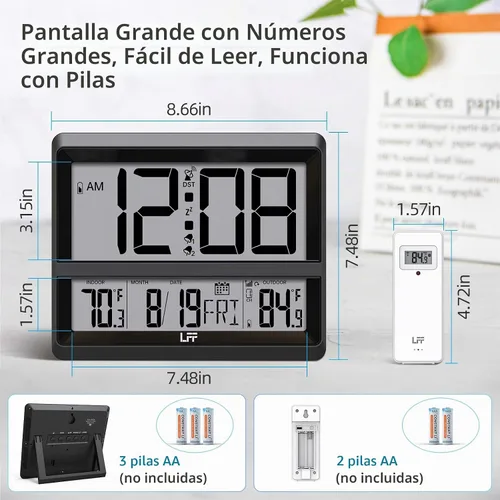 Vista 3 de LFF Reloj atómico de 11,5 pulgadas con fecha de temperatura interior y Negro