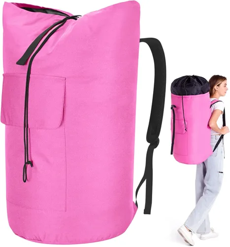 Vista 14 de Mochila para lavandería, 115L, resistente, extra grande, bolsa de ropa sucia con correas para el hombro, bolsa de ropa sucia con cierre de cordón