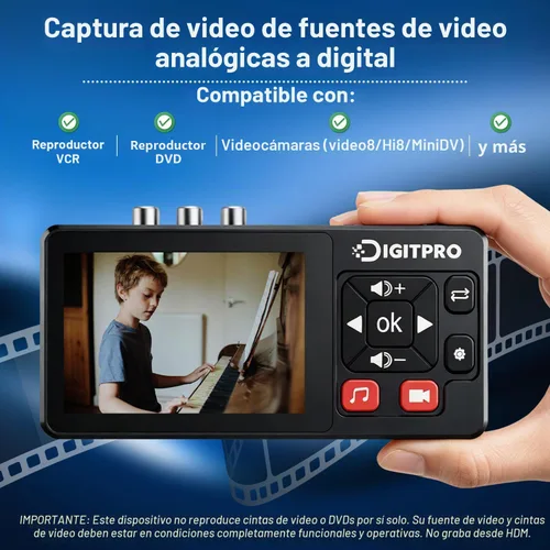 Vista 2 de Convertidor VHS a Digital 2.0, video HD a grabadora de convertidor digital con control remoto, convertir grabación de audio de video analógico