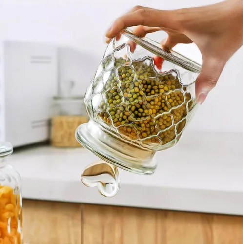 Vista 4 de Recipiente de vidrio transparente de 22 onzas con bonitas tapas en forma de corazón, tarros de vidrio para almacenamiento de alimentos con tapas