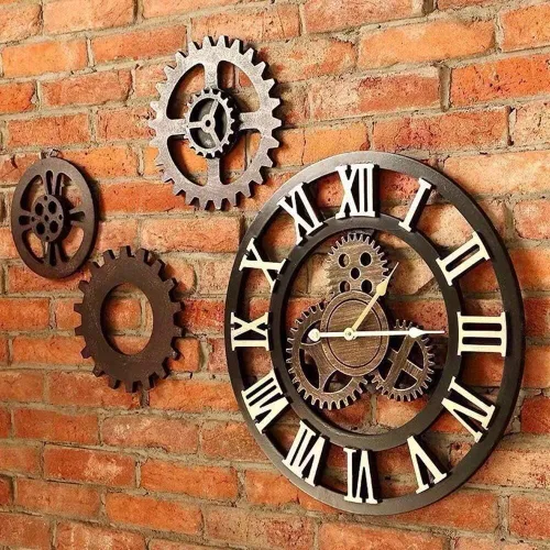 Vista 3 de Wall Clock Industrial Wind Retro Personality Living Room Wall Clock Watch Gears Creative Restaurant Murals Decorative Wall Hanging Bar 50 * 50cm