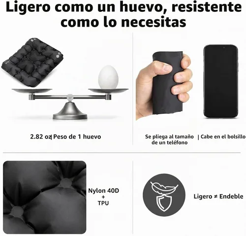 Vista 4 de ONTYZZ Cojín inflable para asiento de avión, ligero 2 piezas Negro