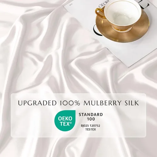 Vista 31 de THXSILK Juego de sábanas bajeras de 100% seda de morera, 3 piezas de seda 7A+, transpirable, suave, sábana bajera de 16 pulgadas de profundidad, 2