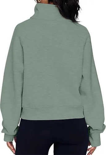 Vista 3 de Sudaderas con capucha para mujer, media cremallera, ropa casual de otoño para mujer, sudadera corta con bolsillo, trajes de moda