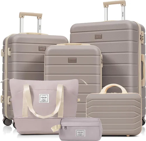 Vista 141 de Merax 3 piezas expandible ABS Hardshell equipaje Sets Spinner Wheel Maleta TSA Lock Suit Case, Apertura frontal negra, Juego de 2 piezas, Maleta