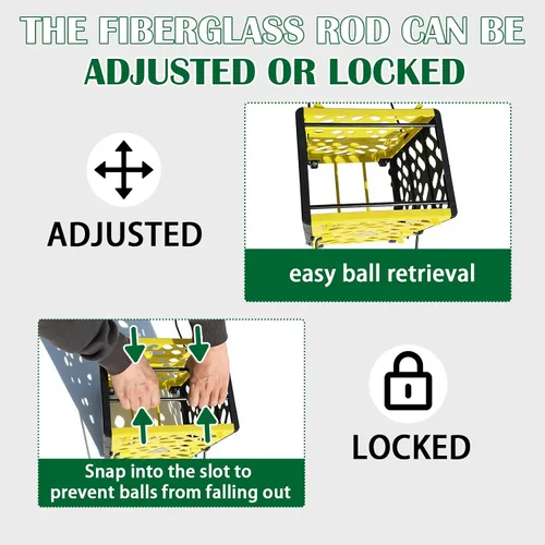 Vista 6 de Colector de tolva de pickleball con ruedas, capacidad de 40 bolas de pickleball, parte superior ligera de pickleball, herramienta de recolección