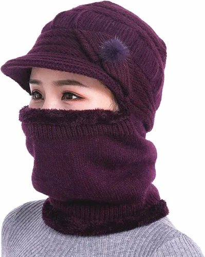 Vista 4 de Gorro de punto para mujer, cálido, elástico, suave, con protección de las orejas, con forro polar para mujer