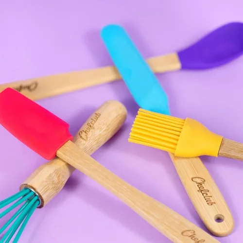 Vista 5 de Chefclub Kids Montessori - Juego de utensilios de cocina de 5 piezas, silicona antiadherente resistente al calor para niños y principiantes