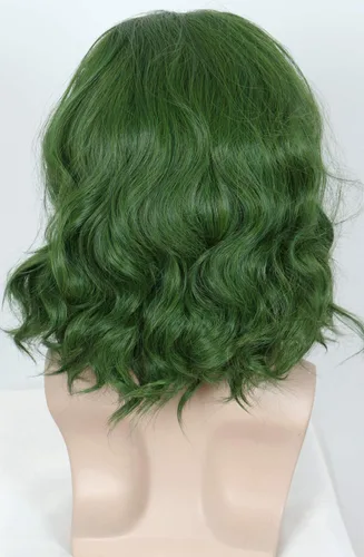 Vista 2 de Linfairy Peluca corta de payaso verde para Halloween, cosplay, peluca rizada