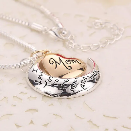 Vista 5 de Collar de regalo de Navidad para madre Acción de Gracias con texto en inglés I love you to the moon and back colgante del día de San Valentín