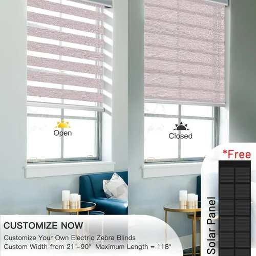 Vista 3 de Persianas motorizadas con control remoto de cebra, cenefa de aluminio mejorada, persianas automáticas para ventanas, persianas eléctricas de doble