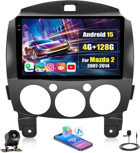 Vista 10 de [4G+64G] Radio de coche para Mazda 2 2007-2014 con CarPlay Android Auto, pantalla táctil de 9 pulgadas, Android 15 Mazda 2 estéreo para automóvil