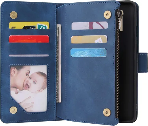Vista 5 de Asuwish Funda tipo cartera compatible con OnePlus 7T, protector de pantalla de vidrio templado y funda de piel con tapa para teléfono celular