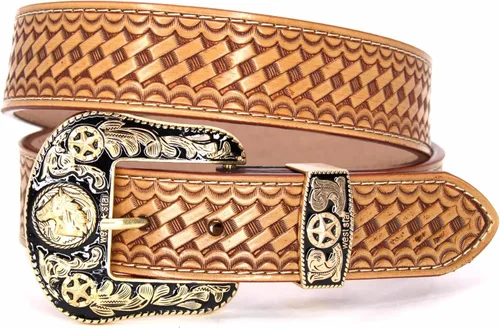 Vista 18 de Western Cowboy - Cinturón de cuero genuino con hebilla grabada, estilo country rodeo para hombre 8052 2cocodrilo Cf