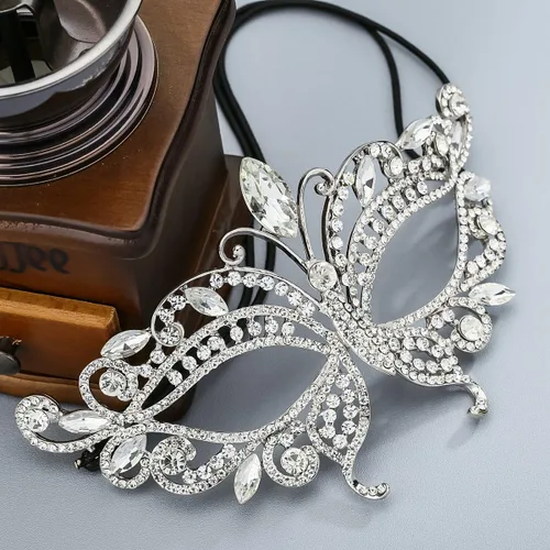 Vista 5 de Miallo Máscara de ojos de fiesta de Halloween con diamantes de imitación para novia