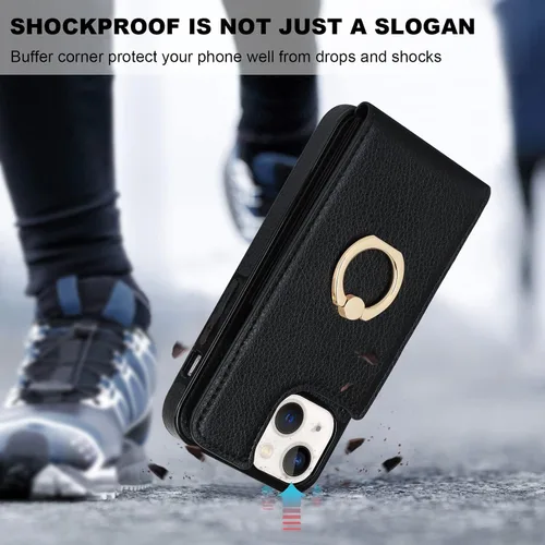 Vista 7 de Folosu Funda compatible con iPhone 13 Mini con soporte para tarjetas, rotación de 360°, soporte de anillo de dedo con función atril, protección