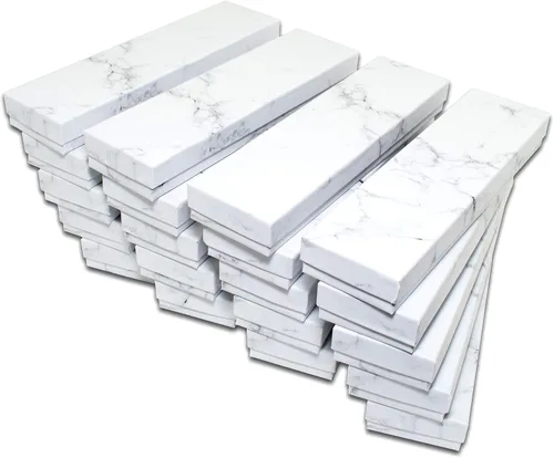 Vista 6 de TheDisplayGuys - Caja de regalo de papel de cartón relleno de algodón, 100 unidades, color blanco mármol