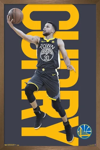 Vista 14 de Trends International NBA Golden State Warriors - Póster de pared de Stephen Curry 18, 14.725 x 22.375 pulgadas, versión enmarcada de madera