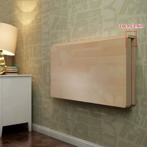 Vista 3 de Mesa flotante de hojas colgantes para montar en la pared, mesa de comedor plegable de madera maciza, escritorio de computadora multifunción, mesa