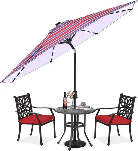 Vista 13 de ABCCANOPY Sombrillas solares duraderas para patio con 24 luces LED de 7.5 pies con 6 varillas resistentes (borgoña)