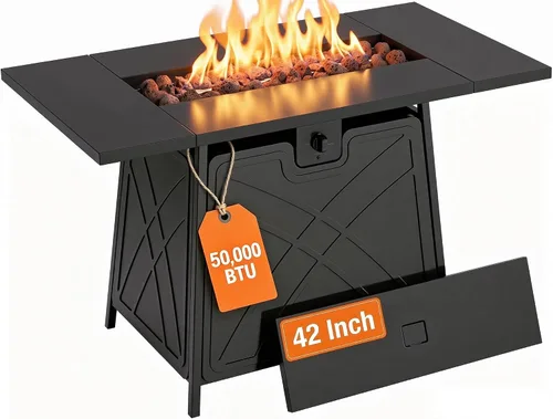 Vista 10 de 42 inch Propane Fire Pit Patio Outdoor Fire Pit Table Large Rectangular