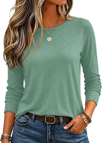 Vista 32 de Zeagoo Paquete de 3 camisetas de manga larga para mujer, estilo casual, suave, cuello redondo, básicas, ropa de otoño Z Rayas Azul 273