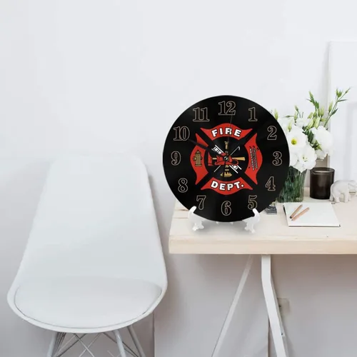 Vista 3 de Bomberos Fire DEPT. Logo Rescue Pattern Reloj de pared redondo decorativo silencioso sin tictac funciona con pilas para el hogar, cocina, sala