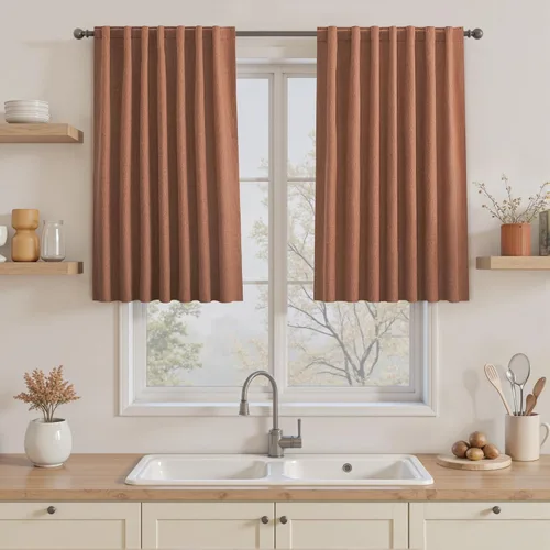 Vista 34 de UHITECH Cortinas cortas de lino de 24 pulgadas de largo para ventanas pequeñas de granja, cortinas opacas modernas para sala de estar, pestañas