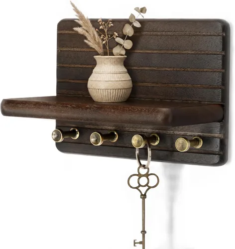 Vista 25 de Rebee Vision Soporte de pared de madera de acacia para decoración del hogar, mini llavero de 7 pulgadas para pared con 4 ganchos resistentes