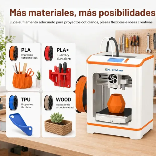 Vista 9 de ENTINA TINA2C Impresora 3D para principiantes totalmente montada Mini Naranja