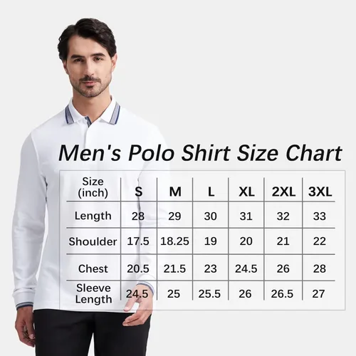 Vista 6 de Polo de piqué para hombre, manga larga, con punta de mezcla de algodón, casual, con cuello, ajuste clásico