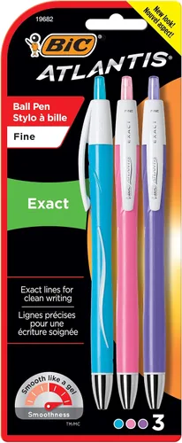 Vista 9 de BIC Atlantis pluma retráctil exacta, punta fina (0.7 mm), Azul 3 Count