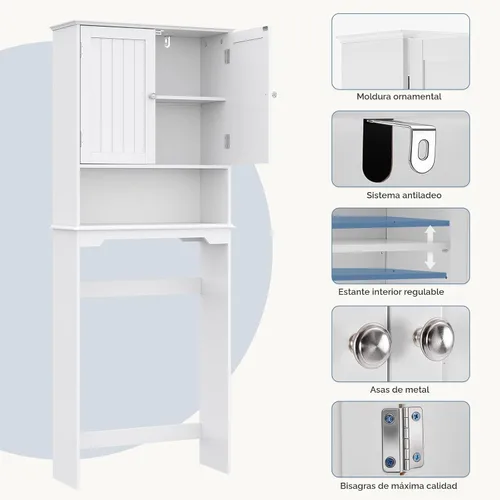 Vista 5 de DUMOS Gabinete de almacenamiento sobre el inodoro con puertas dobles Blanco luminoso