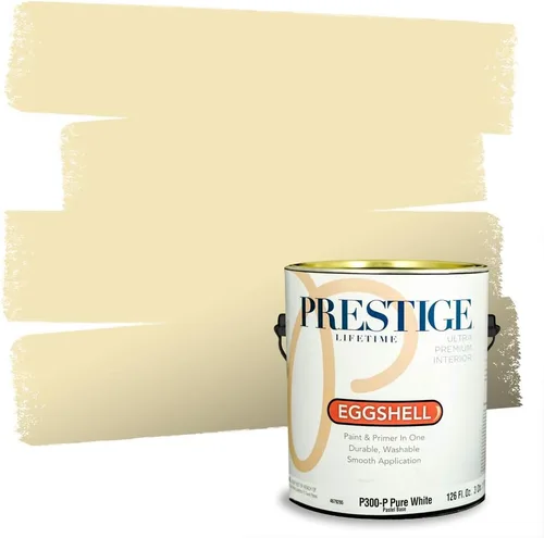 Vista 95 de PRESTIGE Pinturas de pintura exterior e imprimación en uno, 1 galón, plano, combinación comparable de Benjamin Moore* Manzanilla*