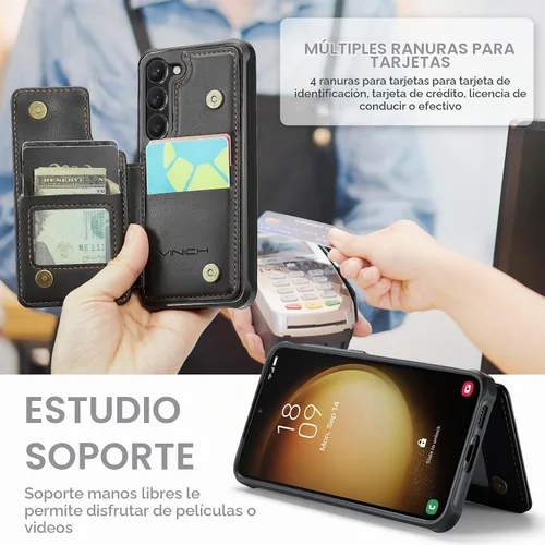 Vista 7 de Vinich Funda tipo cartera con tarjetero para Samsung Galaxy S23, color Negro