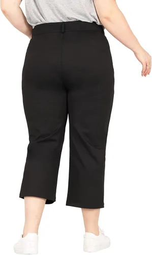 Vista 4 de Bamans Pantalones capri de talla grande para mujer, elásticos, cómodos, de pierna recta, para el trabajo, con bolsillos