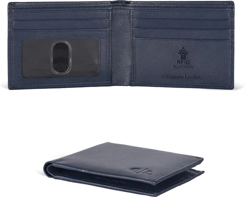 Vista 13 de Cartera delgada de cuero para hombre, bloqueo RFID, bolsillo frontal minimalista, delgada y elegante con ventana de identificación, regalo