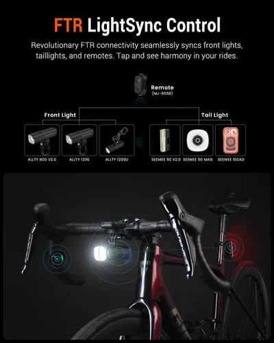 Vista 5 de Magicshine Luz trasera de bicicleta Radar SEEMEE 100AD, control FTR LightSync, luz trasera de radar para bicicleta con USB recargable 700mAh IPX6