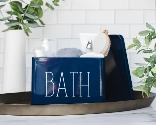 Vista 2 de Lola Creates Co - Organizador de baño de granja, almacenamiento de tampones, caja de almacenamiento de baño para organización, encimera decorativa