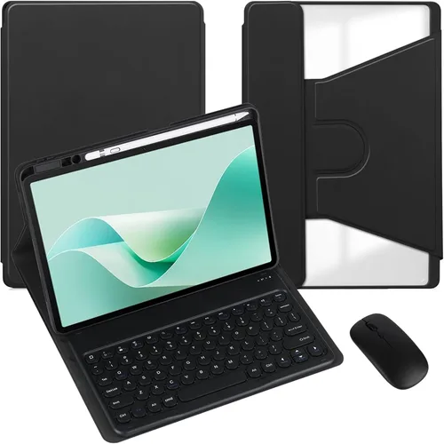 Vista 25 de Funda para tableta Samsung Galaxy Tab A8 de 10.5 pulgadas, teclado redondo inalámbrico desmontable Bluetooth, cubierta trasera transparente