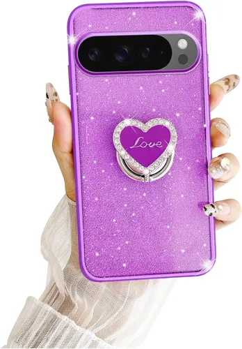 Vista 45 de Funda protectora transparente de 3 capas con anillo bonito soporte, para mujeres y niñas, para Pixel 6 2021 (lavanda)