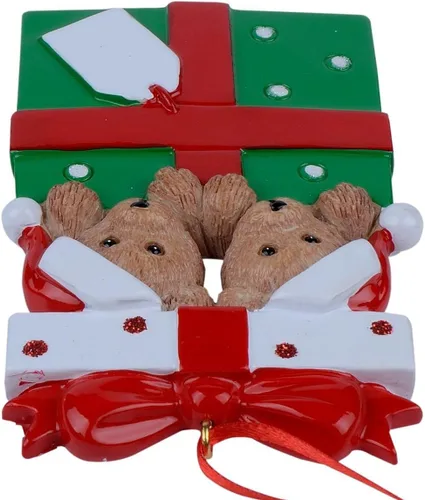 Vista 6 de Adornos de Navidad familiares personalizados 2023 – Adorno de Navidad de familia de 2 osos – Decoración de árbol de caja de regalo de oso
