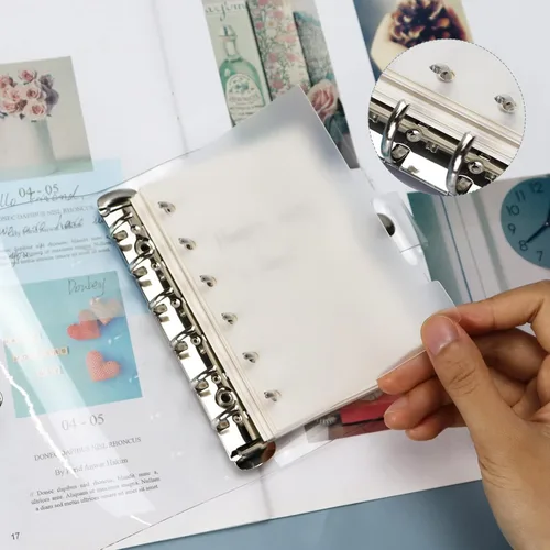 Vista 5 de Separadores de Plástico A7 Transparentes y Resistentes, Separadores de Carpeta de 6 Anillas con Pestañas, Insertos para Planificador Personal