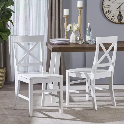 Vista 2 de Christopher Knight Home Roshan Farmhouse - Sillas de comedor de madera de acacia, color blanco
