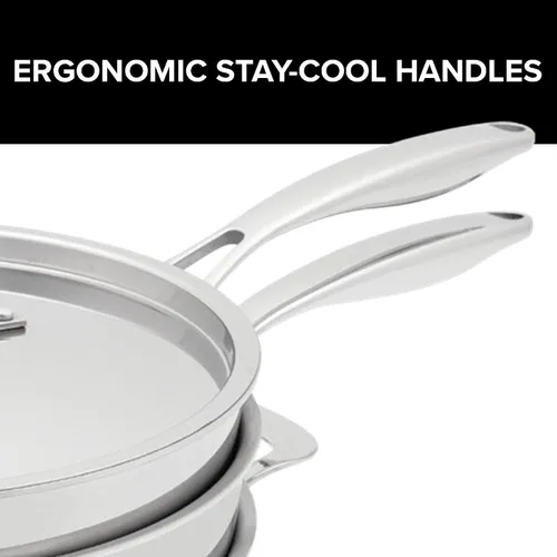 Vista 3 de Nuwave Juego de utensilios de cocina Pro-Smart de acero inoxidable de 9 piezas, construcción resistente de tres capas, asas ergonómicas que se