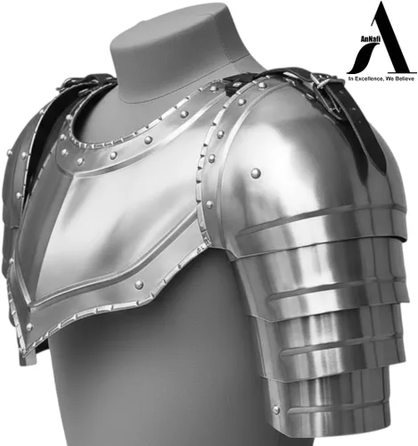Vista 3 de AnNafi Gorget medieval de hierro con hombreras góticas de brazo, protector de hombro para brazo, armadura de guerrero vikingo, protector de cuello